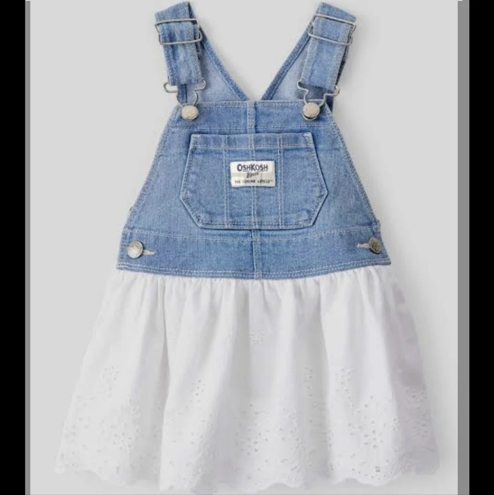 OshKosh B'gosh Denim and White Eyelet Dress Jumper Girls 24 Months